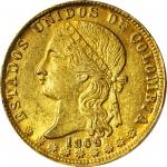 COLOMBIA. 1869/8/7 20 Pesos. Medellín mint. Restrepo M337.4. AU-58 (PCGS).
