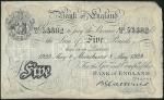 Bank of England, B.G. Catterns, ｣5, Manchester, 8 May 1929, serial number 412/U 53382, black and whi