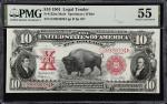 Fr. 122m. 1901 $10 Legal Tender Mule Note. PMG About Uncirculated 55.