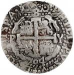 Potosi, Bolivia, cob 8 reales Royal (galano), 1704 Y, rare, NGC VF details / plugged ("top pop").