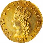 FRANCE. 1/2 Louis dOr, 1717-A. Paris Mint. Louis XV. PCGS Genuine--Cleaned, Unc Details Gold Shield.