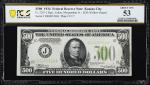 Fr. 2201-J. 1934 Light Green Seal $500 Federal Reserve Note. Kansas City. PCGS Banknote About Uncirc