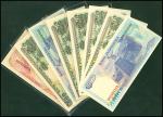 1992年印度尼西亚壹，伍佰，壹仟盾一组八枚，均幸运号222222与333333，UNC，世界纸币