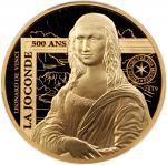 2019年法国造币厂「达文西逝世500週年」500欧罗五盎司精铸纪念金币，PCGS PR70 DCAM，连原盒及证书，发行50枚，编号8，罕见热门编号，加上顶尖分数相当难得
