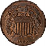 1864 Two-Cent Piece. Large Motto. MS-64 BN (NGC).