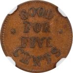 1896年英属北婆罗洲种植园伍分代用币。BRITISH NORTH BORNEO. Amsterdam-Borneo Tabak Mij. Copper 5 Cents Token, ND (befo