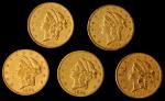 Lot of (5) 1854 Liberty Head Double Eagles. Small Date. VF-AU (Uncertified).