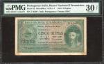 1945年葡属印度大西洋海外汇理银行5卢比，编号716389，PMG 30NET，有渍。Portuguese India, Banco Nacional Ultramarino, 5 rupias, 