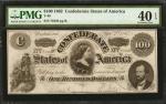 T-49. Confederate Currency. 1862 $100. PMG Extremely Fine 40 EPQ.