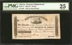 LIBERIA. Treasury Department. 1 Dollar, 1863-64. P-7c. PMG Very Fine 25.