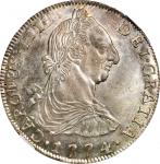 BOLIVIA. 8 Reales, 1774-PTS JR. Potosi Mint. Charles III. NGC MS-64.