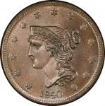 1840 Braided Hair Cent. Newcomb-6. Large Date. Rarity-1. Mint State-66 BN (PCGS).