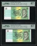 1985年澳洲一组五枚2元, 包括连号编号 LKS220205-207, 209-210. 最后一枚 PMG66EPQ, 其他PMG67EPQ。Reserve Bank of Australia, a
