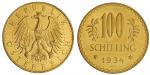 Austria. Republik. 100 Schilling, 1934. Eagle with Arms of the Republic, hammer and sickle in talons