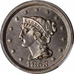 1853 Braided Hair Cent. N-33. Rarity-2. Grellman State-a. MS-63 BN (PCGS).