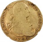 COLOMBIA. 8 Escudos, 1796-NRJJ. Charles IV (1788-1808). NGC VF Details--Surface Hairlines.