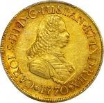 COLOMBIA. 1770-J 8 Escudos. Popayán mint. Carlos III (1759-1788). Restrepo M70.20. AU-55 (PCGS).