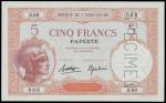 TAHITI. Banque De LIndo Chine. 5 Francs, ND (1927). P-11s.