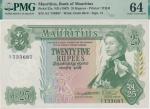 Mauritius; "Bank of Mauritius", 1967, 25 Rupees, P.#32a, sn. A/1 733687, sign. #1, slight foxing, UN