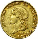 COLOMBIA. 1866 10 Pesos. Bogotá mint. Restrepo M331A.1. EF-45 (PCGS).