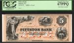 Pittston, Pennsylvania. Pittston Bank. 18xx. $5. PCGS Currency Superb Gem New 67 PPQ. Proof.