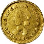 COLOMBIA. Escudo, 1833/2-RU. Popayan Mint. PCGS AU-50 Gold Shield.