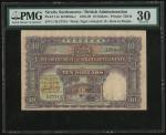 Straits Settlements, $10, 1.1.1925, C/45 27313, purple and blue-green, huts by riverside at lower ce
