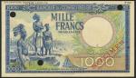 Banque du Congo-Belge, colour trial 1000 Francs, ND (c.1944), blue and multicoloured, three Warega t
