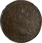 1787 New Jersey Copper. Maris 64-t, W-5380. Rarity-1. No Sprig Above Plow, Trident Shield, Large Pla