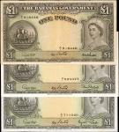 BAHAMAS. Bahamas Government. 1 Pound, ND (1953). P-15b to 15d. Very Fine & About Uncirculated.