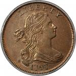 1797 Draped Bust Cent. S-135. Rarity-3+. Reverse of 1797, Stems to Wreath. MS-64 BN (PCGS). CAC.