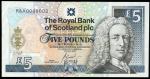 Royal Bank of Scotland plc, ｣5, 14 May 2004, Commemorative Series, serial number R & A 0000003, blue