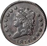 1814 Classic Head Cent. S-295. Rarity-1. Plain 4. EF Details--Repaired (PCGS).