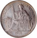 1928-A年坐洋壹圆银币。巴黎造币厂。 FRENCH INDO-CHINA. Piastre, 1928-A. Paris Mint. PCGS MS-64+.