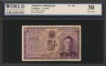 SOUTHERN RHODESIA. Southern Rhodesia Currency Board. 5 Shillings, 1945. P-8b. WBG Very Fine 30.
