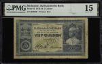 SURINAME. Surinaamsche Bank. 5 Gulden, Cancelled. 1935. P-85. PMG Choice Fine 15. Perforation Cancel