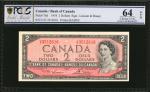1954年加拿大银行2元。CANADA. Bank of Canada. 2 Dollars, 1954. P-76d. PCGS GSG Choice Uncirculated 64 OPQ.