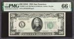 Fr. 2057-Lob. 1934C $20  Federal Reserve Note. San Francisco. PMG Gem Uncirculated 66 EPQ.