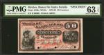 MEXICO. BANCO DE SANTA EULALIA. 50 Centavos, 1875-82. P-S190s. Specimen. PMG Choice Uncirculated 63 