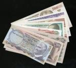  Turkey, a group of 8 notes, 5, 50, 100, 5000, 50000, 100000, 500000 and 500000 turk lirasi, 1970, u