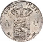 1900年荷属东印度1/10盾。乌得勒支铸币厂。NETHERLANDS EAST INDIES. 1/10 Gulden, 1900. Utrecht Mint. Wilhelmina I. PCGS