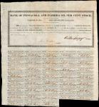 Pensacola, Florida. Bank of Pensacola and Florida. 1800s. $1000. 6% Stock. Very Fine.