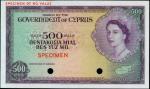 CYPRUS. Government of Cyprus. 500 Mils, ND (1955-57). P-34ct. PCGS Gem New 66 PPQ. Color Trial Speci