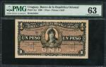  Banca de la Republica, Oriental del Uruguay, a uniface 1 peso remainder, 1896, black, pink and oran
