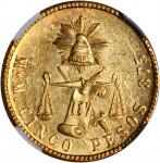 MEXICO. 5 Pesos, 1889-MoM. NGC MS-61.