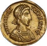 HONORIUS, A.D. 393-423. AV Solidus (4.33 gms), Ravenna Mint, ca. A.D. 402-406. NGC Ch EF, Strike: 5/