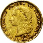 COLOMBIA. 1870/69 10 Pesos. Medellín mint. Restrepo M333.10. AU-50 (PCGS).