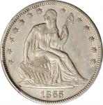 1865-S Liberty Seated Half Dollar. WB-7. Rarity-2. Repunched Date, Small Thin S. AU-58 (PCGS).