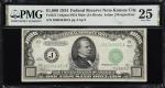 Fr. 2211-Jdgsm. 1934 Dark Green Seal $1000 Federal Reserve Mule Note. Kansas City. PMG Very Fine 25.
