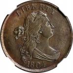 1804 Draped Bust Half Cent. Crosslet 4, Stemless. MS-62 BN (NGC).